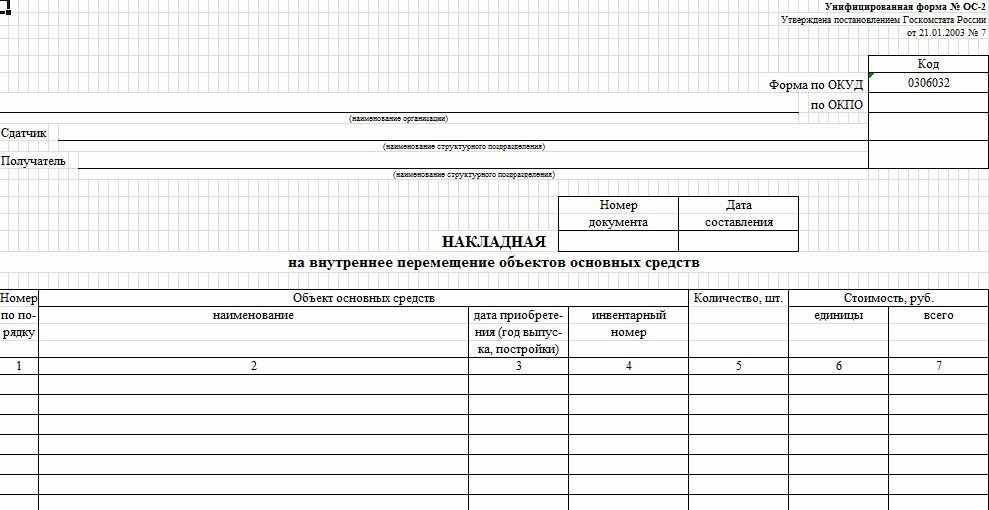 Накладная на перемещение образец